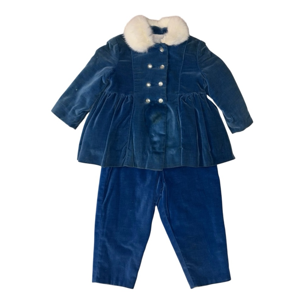 Vintage Sears Roebuck and Co. Toddler Blue Suede Coat & Pants Size 3T AS IS